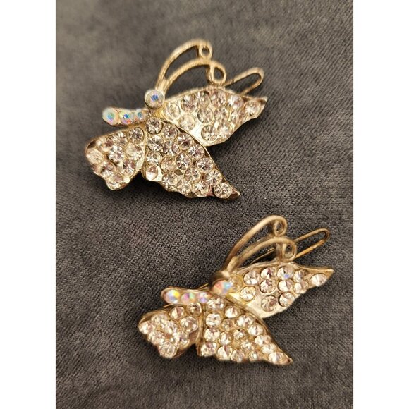 Vintage Silver Tone Rhinestone Butterfly Hair Clips OLD Great Gatsby 30s Era - Picture 1 of 4